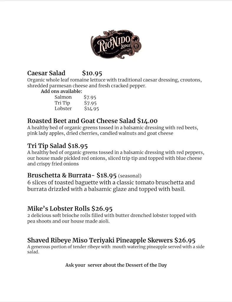Menu_The Bar and Cafe at The Rio Nido Lodge_Guerneville, CA_image_old_1