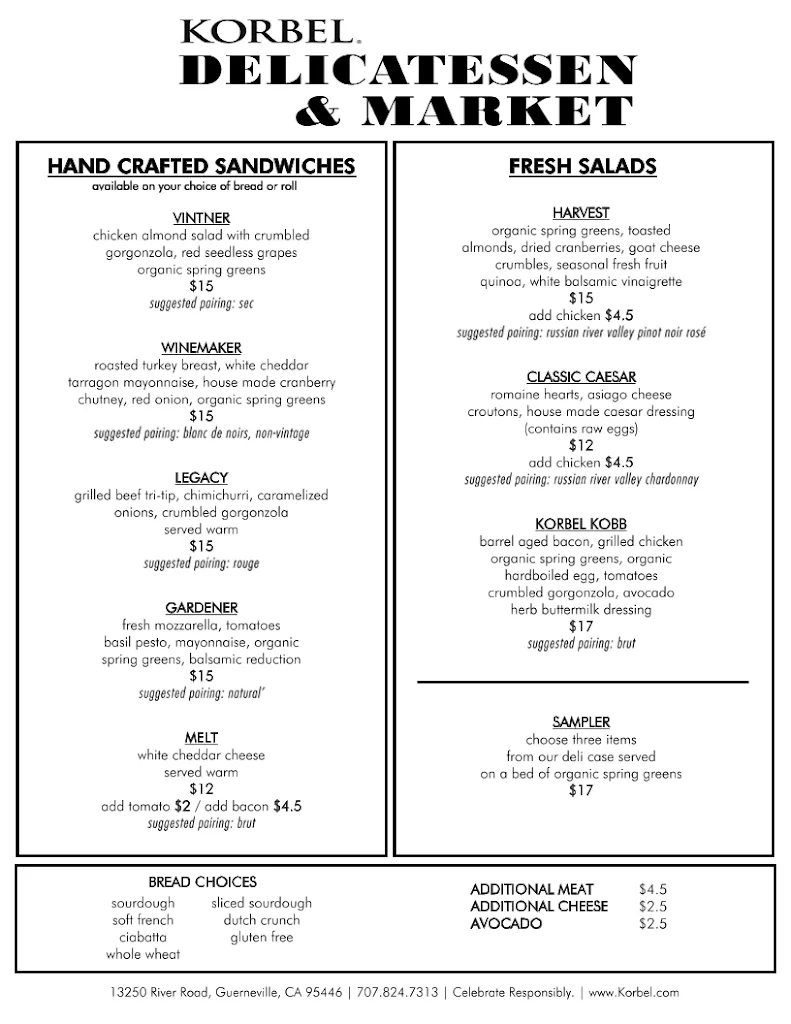 Menu_Korbel Delicatessen & Market_Guerneville, CA_image_old_1