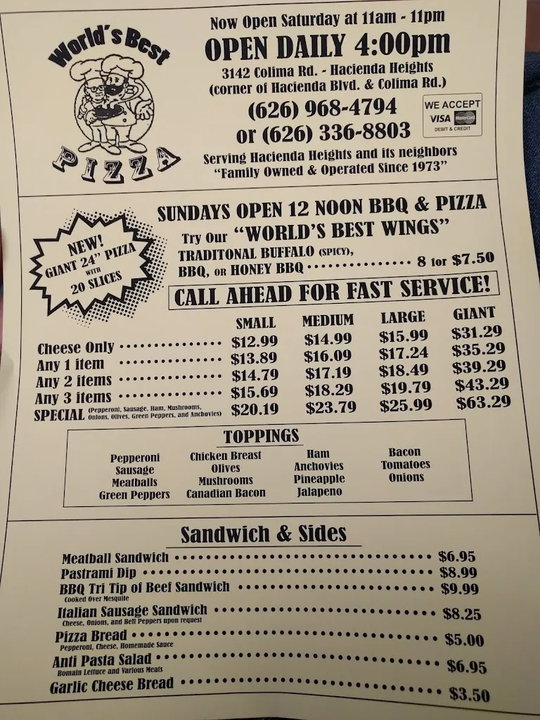 Menu_World's Best Pizza_Hacienda Heights, CA_image_old_2