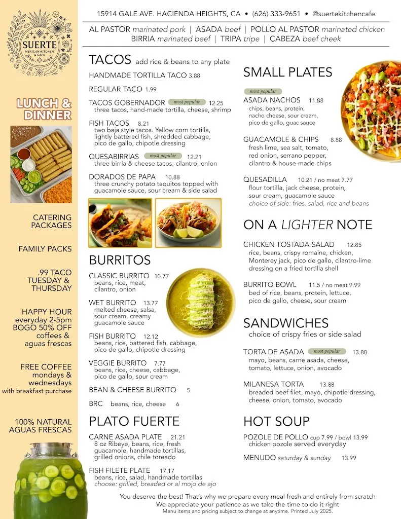 Menu_Suerte Kitchen & Cafe_Hacienda Heights, CA_image_old_2