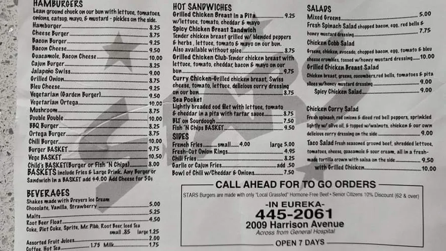 Menu_Eureka Stars Hamburgers_Eureka, CA_image_old_2