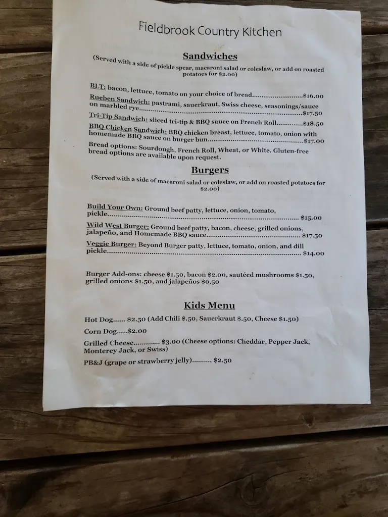 Menu_Fieldbrook Country Kitchen_McKinleyville, CA_image_old_2