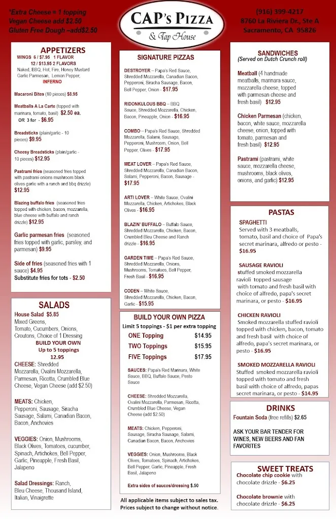 Menu_CAP’s Pizza and Tap House_Sacramento, CA_image_old_1