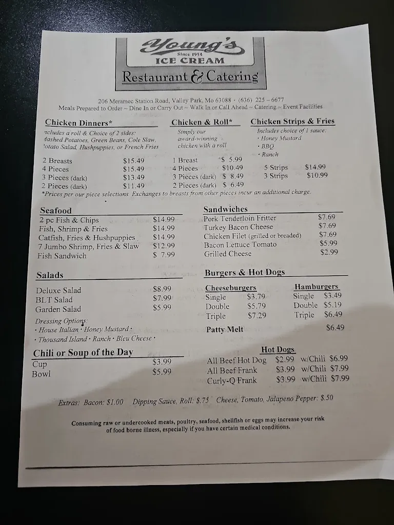 Menu_Young's Restaurant & Ice Creamery_Valley Park, MO_image_old_1