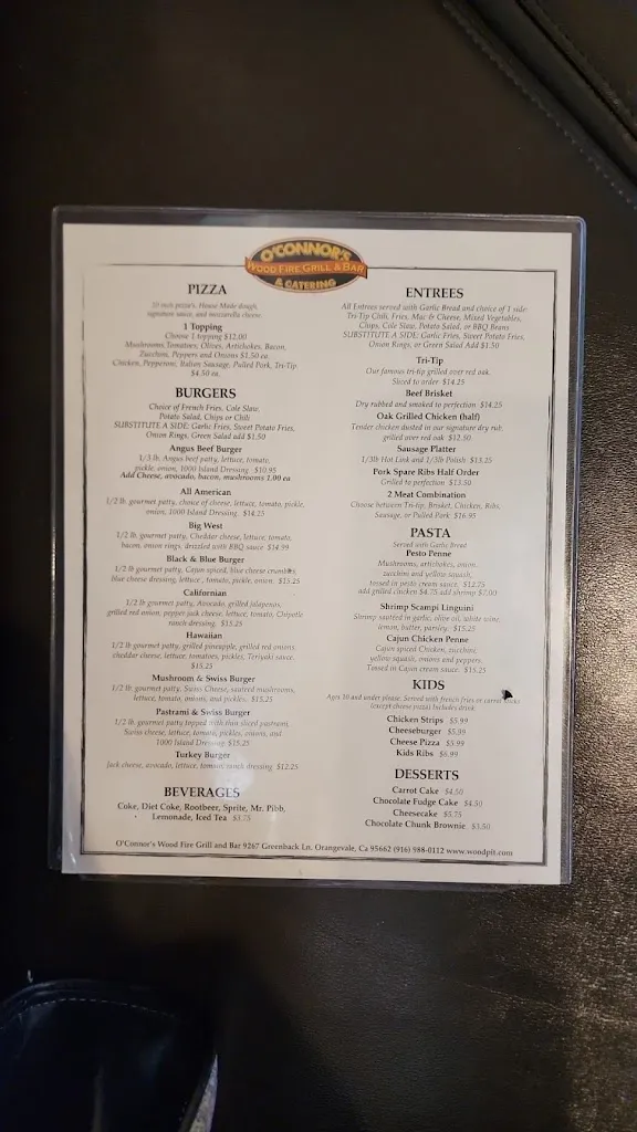Menu_O'Connors Wood Fire Grill and Bar & Catering Services_Orangevale, CA_image_old_2