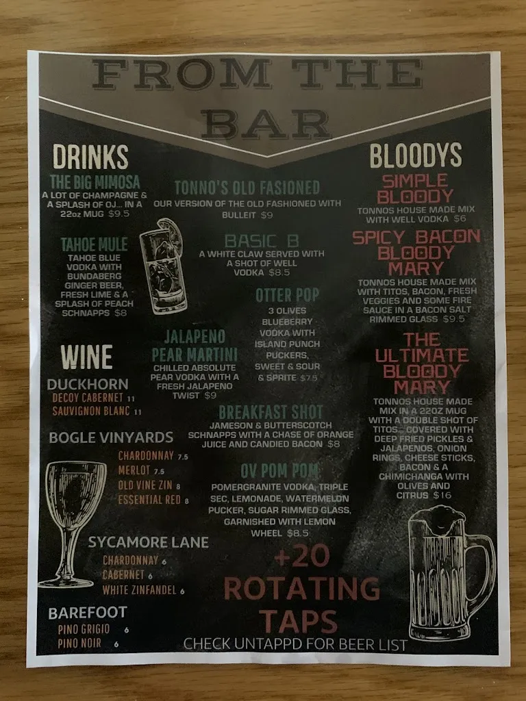 Menu_Tonno's Sports Bar & Grill_Orangevale, CA_image_old_1