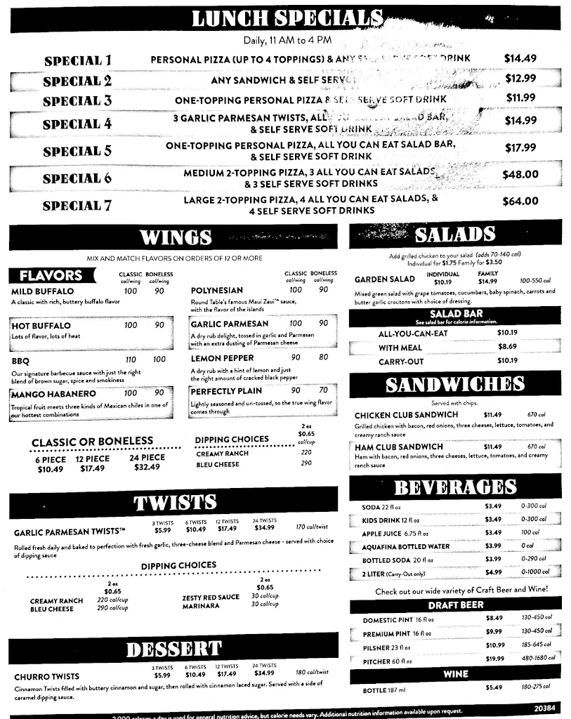 Menu_Round Table Pizza_Citrus Heights, CA_image_old_2