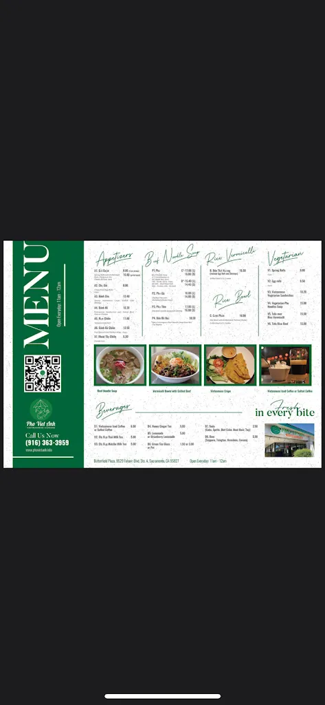Menu_Pho Viet Anh - In Butterfield Plaza_Sacramento, CA_image_old_1