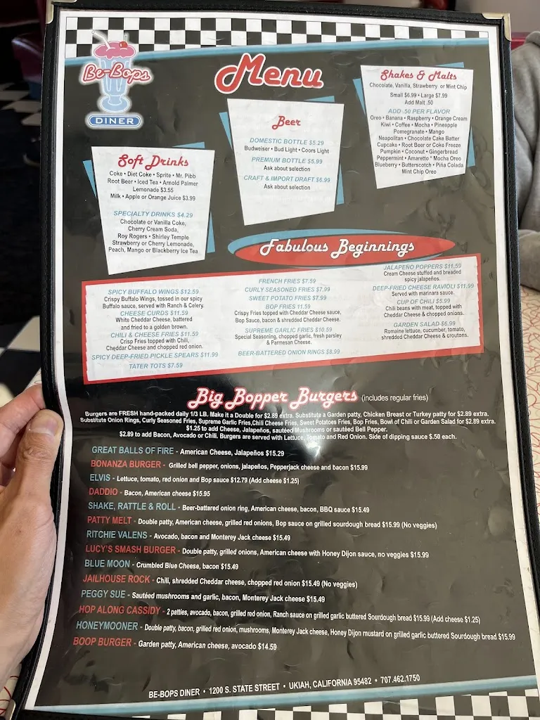 Menu_Be-Bop's Diner_Ukiah, CA_image_old_2