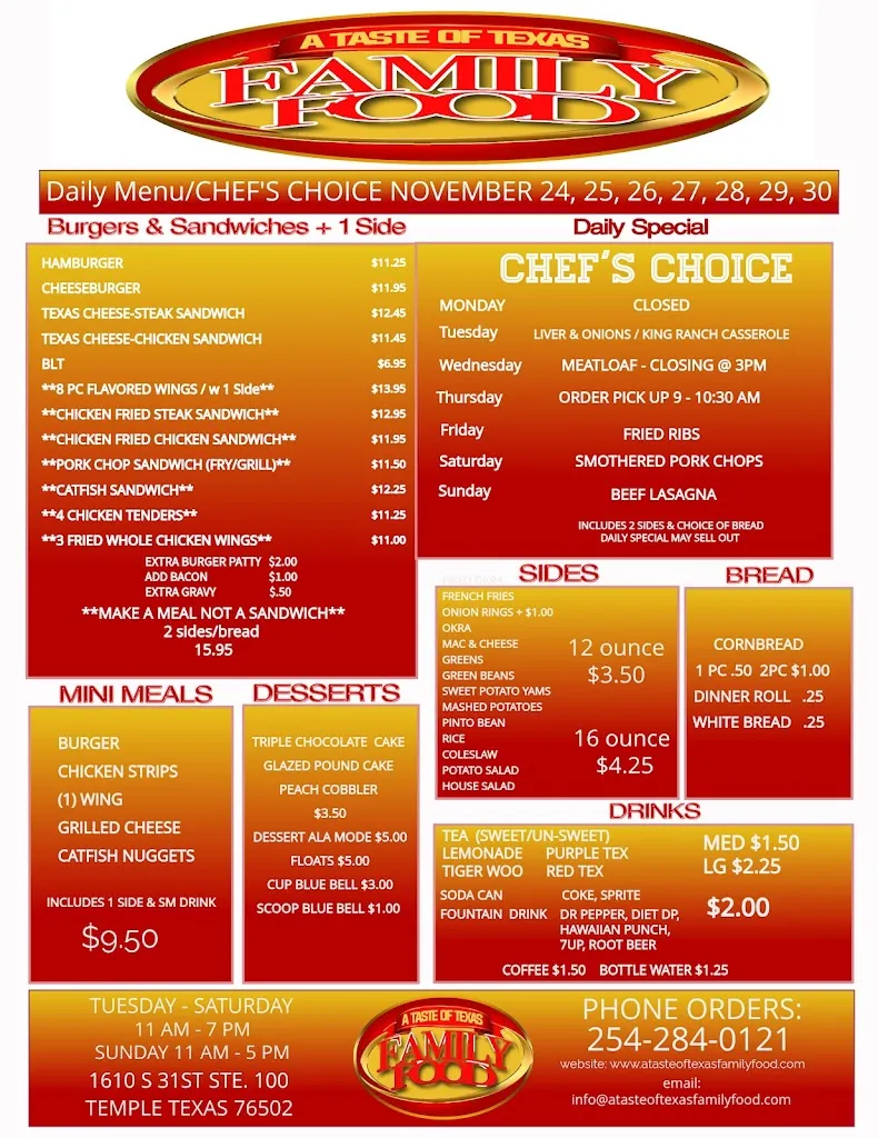Menu_A Taste of Texas Family Food_Temple, TX_image_old_1