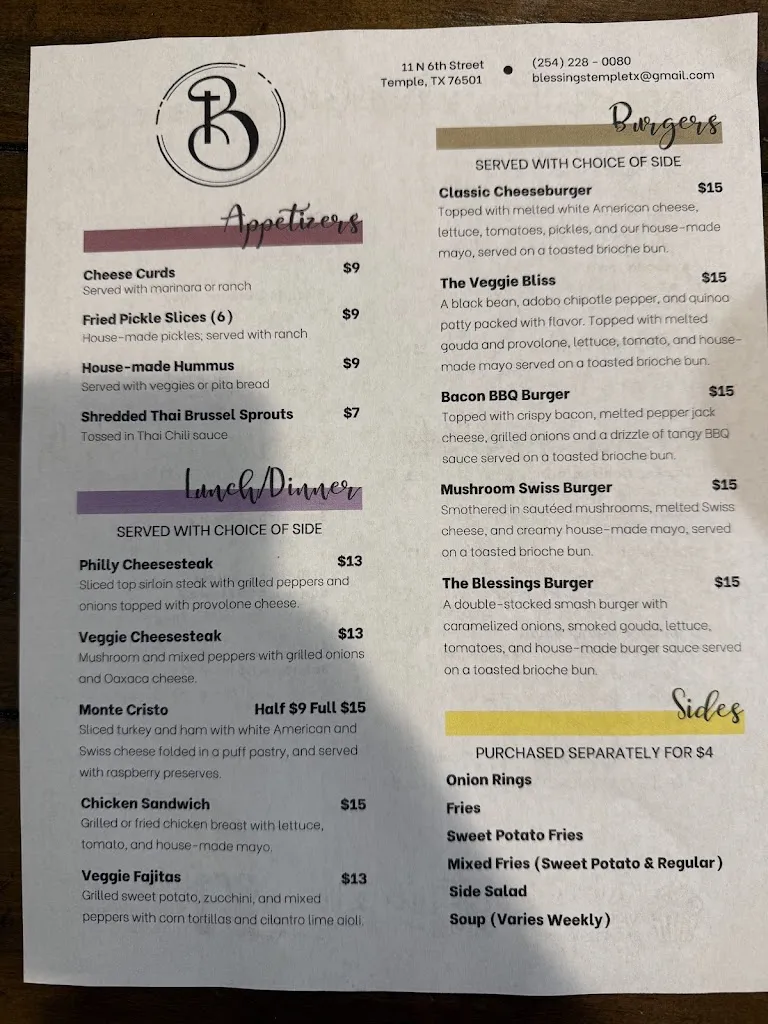 Menu_Blessings Restaurant and Bakery_Temple, TX_image_old_2