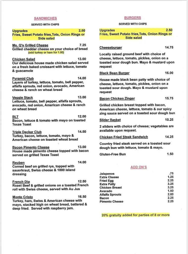 Menu_Suzy Q’s Coffee Shop and Café_Temple, TX_image_old_1