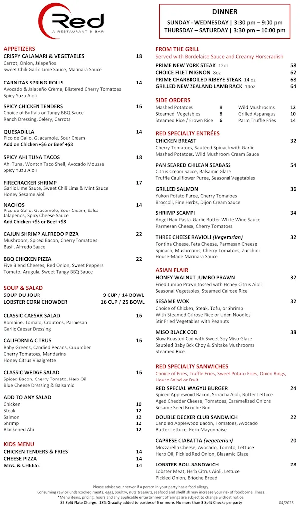 Menu_Red Restaurant and Bar_City of Industry, CA_image_old_2