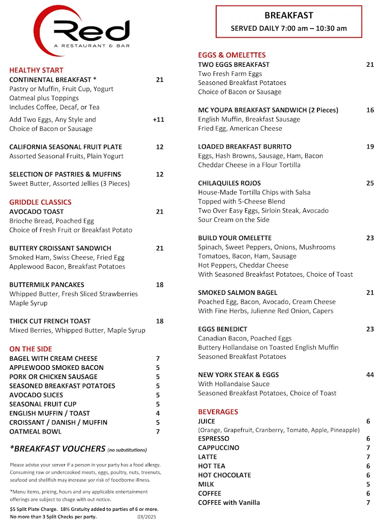 Menu_Red Restaurant and Bar_City of Industry, CA_image_old_3