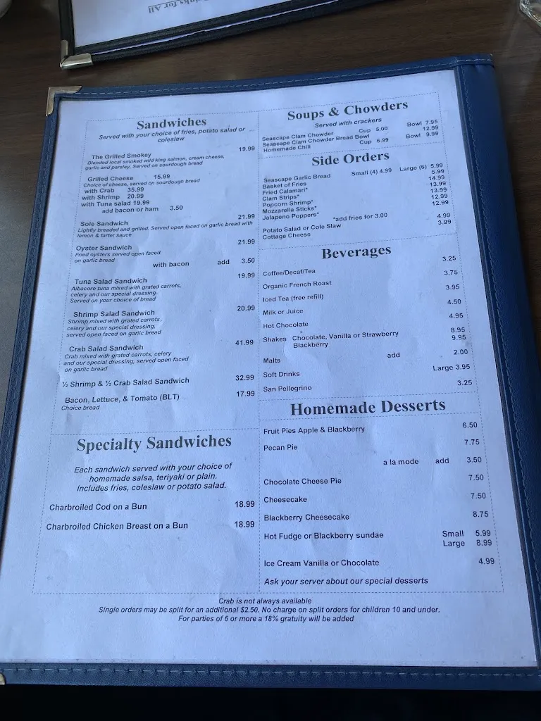 Menu_Seascape Restaurant_Trinidad, CA_image_old_2