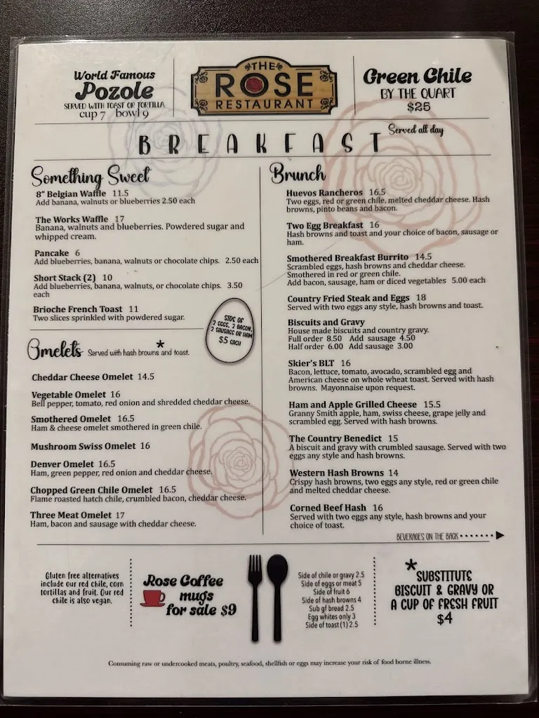 Menu_The Rose_Pagosa Springs, CO_image_old_1