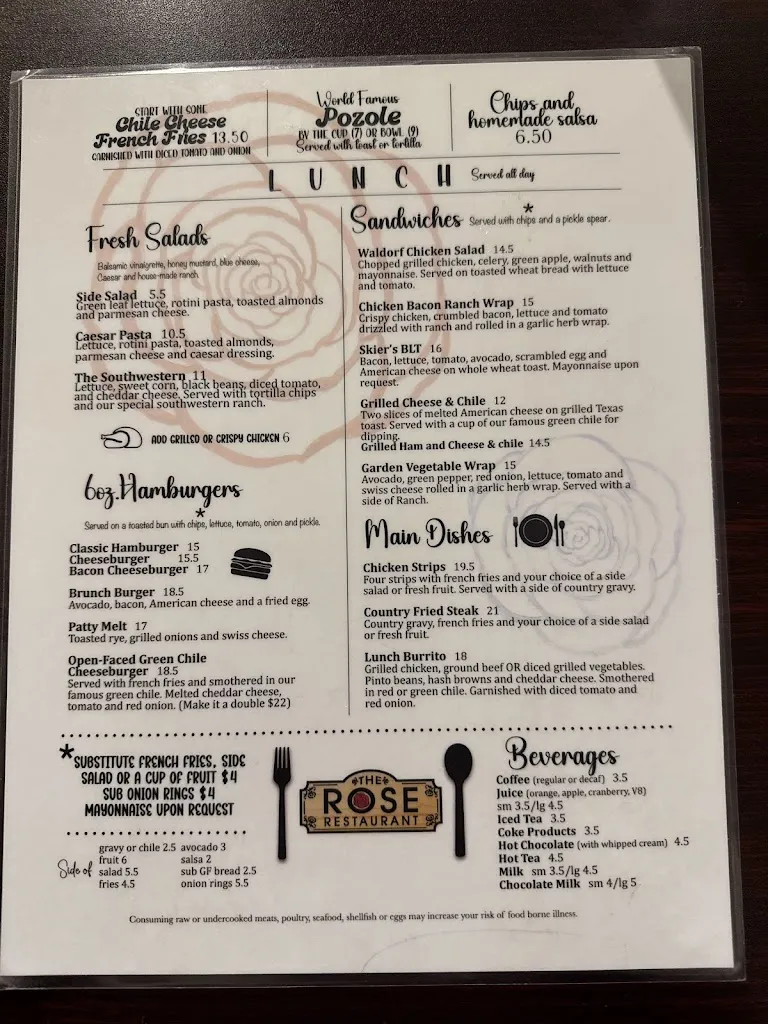 Menu_The Rose_Pagosa Springs, CO_image_old_2