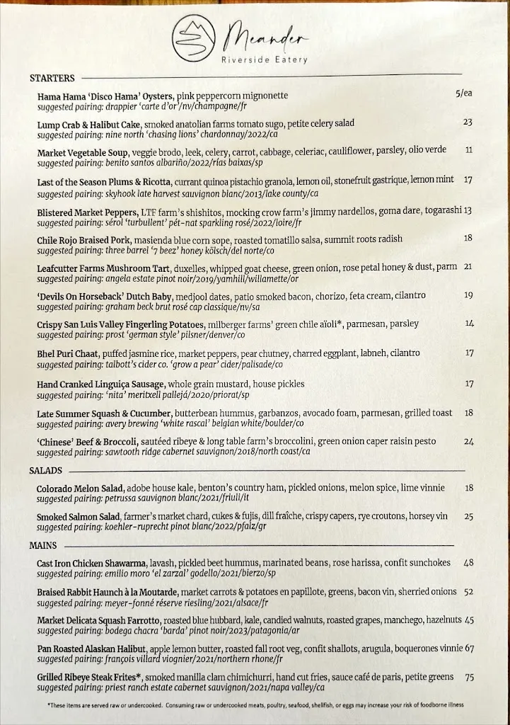 Menu_Meander Riverside Eatery_Pagosa Springs, CO_image_old_2