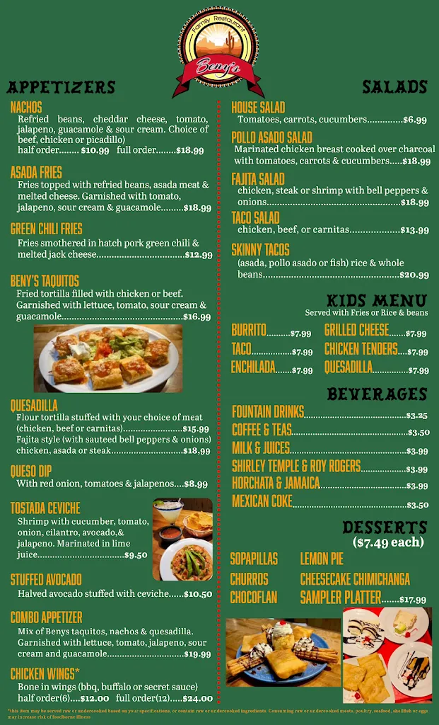 Menu_Beny's Authentic Mexican Restaurant and Bar_Pagosa Springs, CO_image_old_1