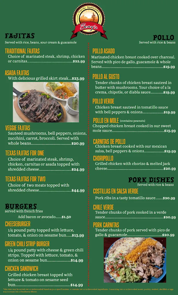 Menu_Beny's Authentic Mexican Restaurant and Bar_Pagosa Springs, CO_image_old_2
