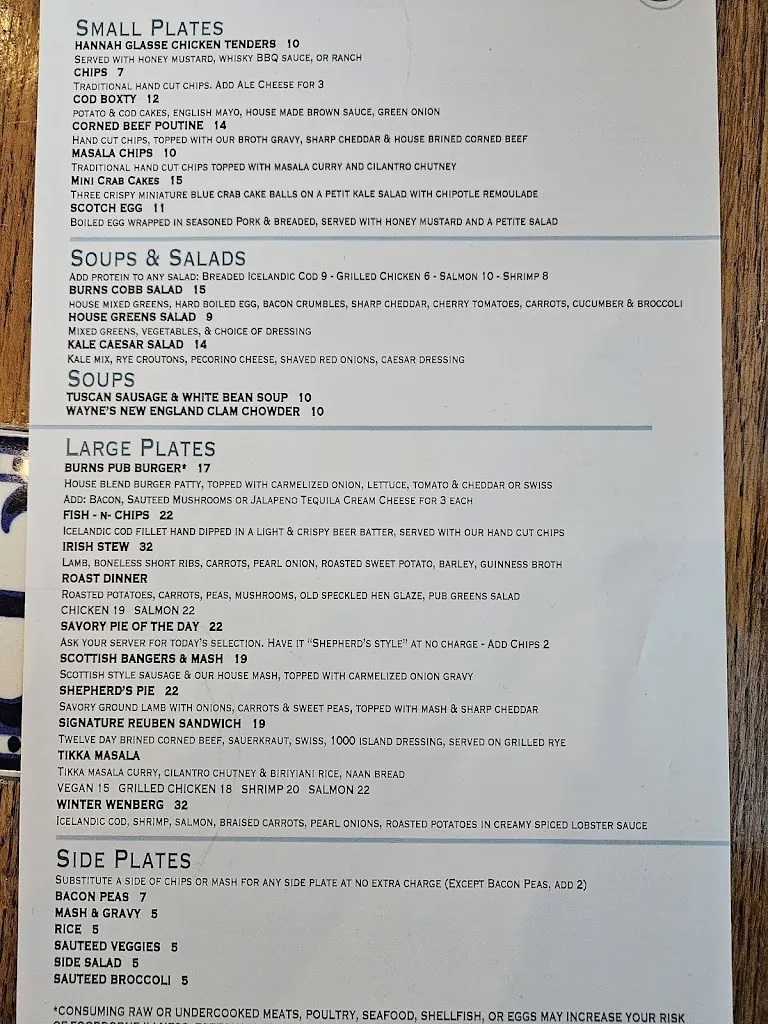 Menu_The Burns Pub & Restaurant_Broomfield, CO_image_old_3