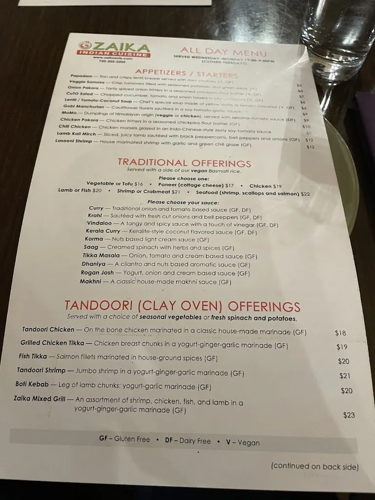 Menu_Zaika Indian Cuisine - Erie_Erie, CO_image_old_1