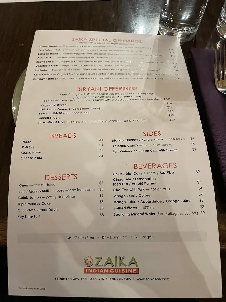 Menu_Zaika Indian Cuisine - Erie_Erie, CO_image_old_2