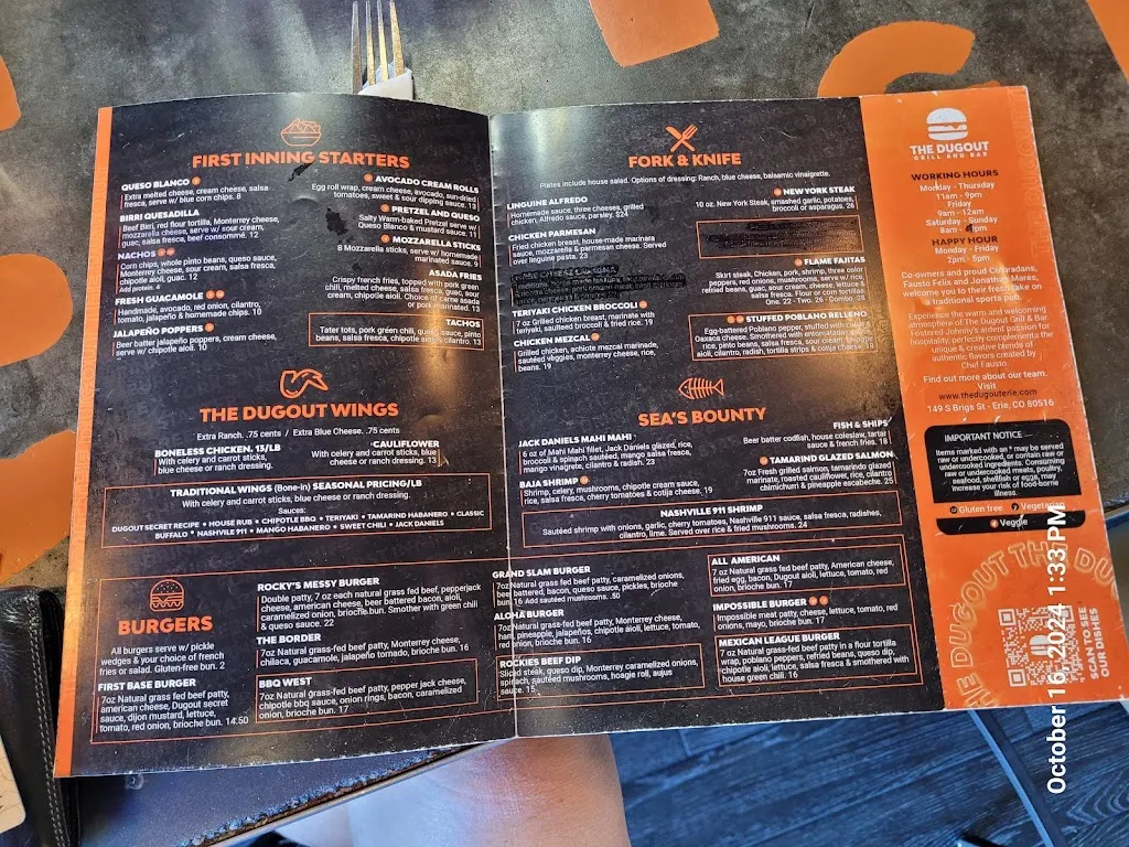 Menu_The Dugout Grill & Bar_Erie, CO_image_old_1