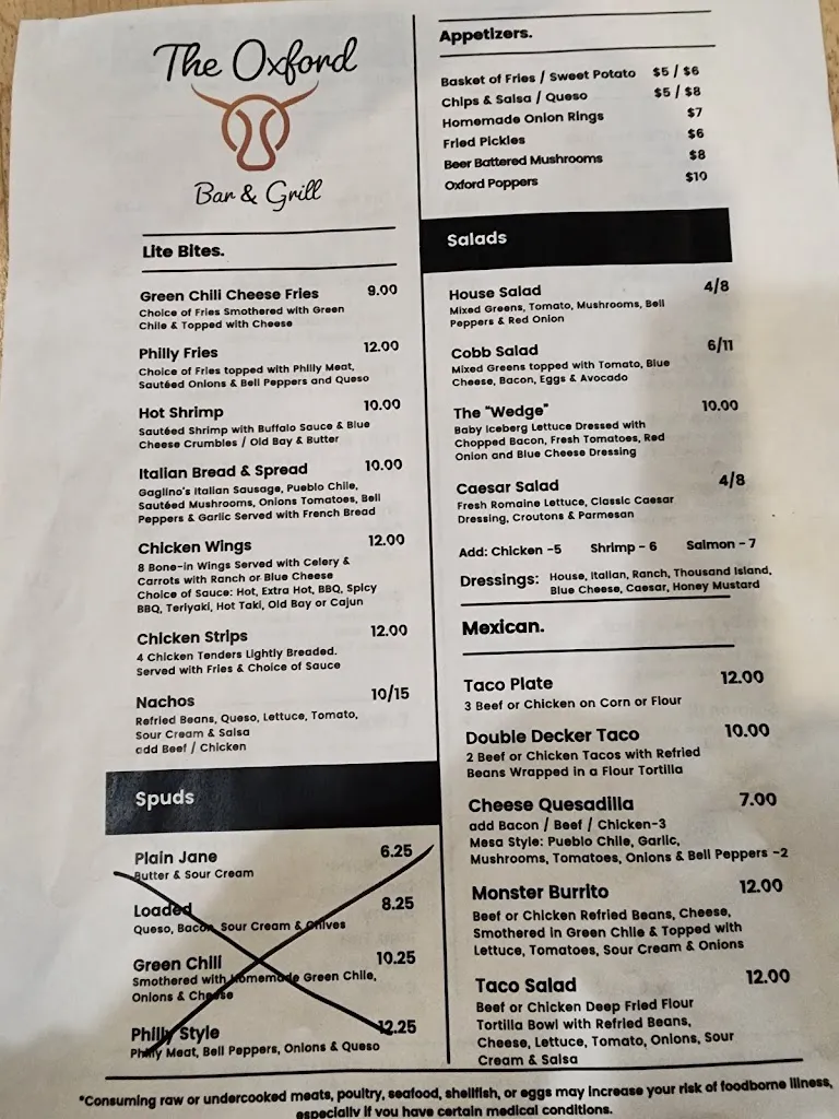 Menu_The Oxford Bar and Grill_Fowler, CO_image_old_2