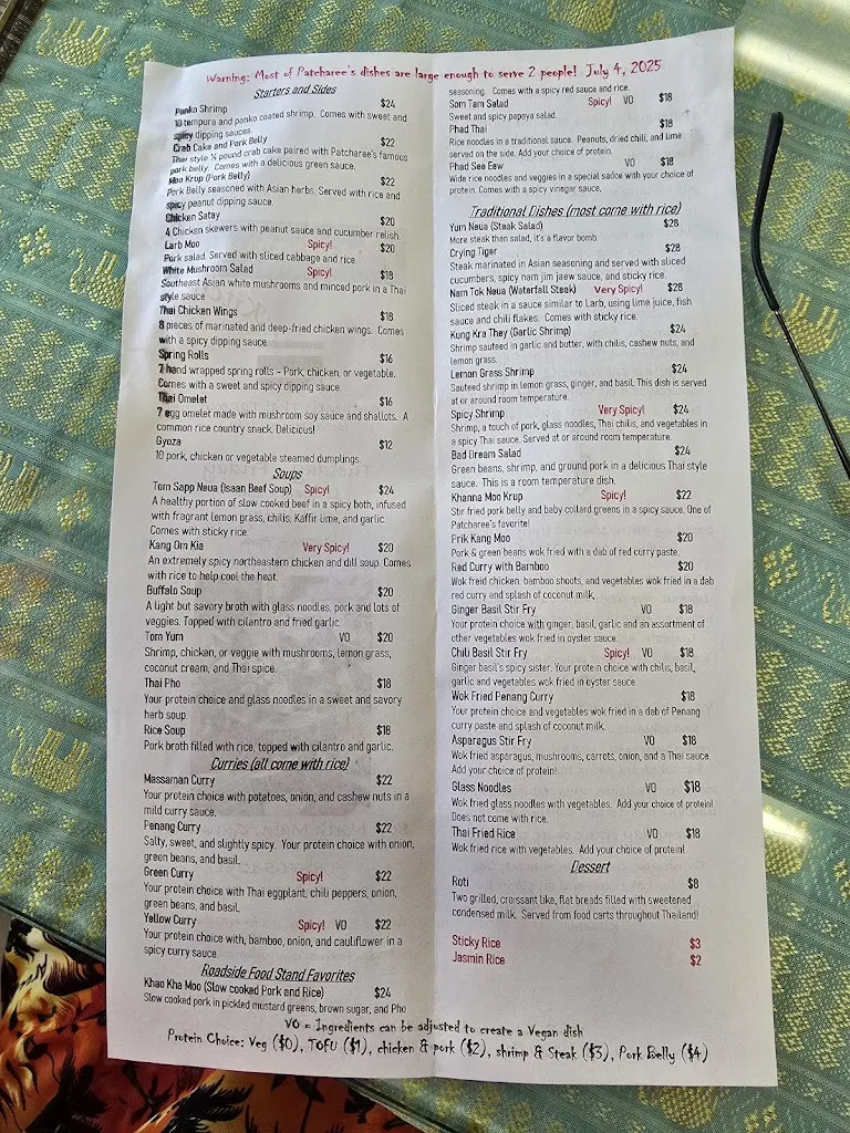Menu_Patcharee's Kitchen_Gunnison, CO_image_old_2