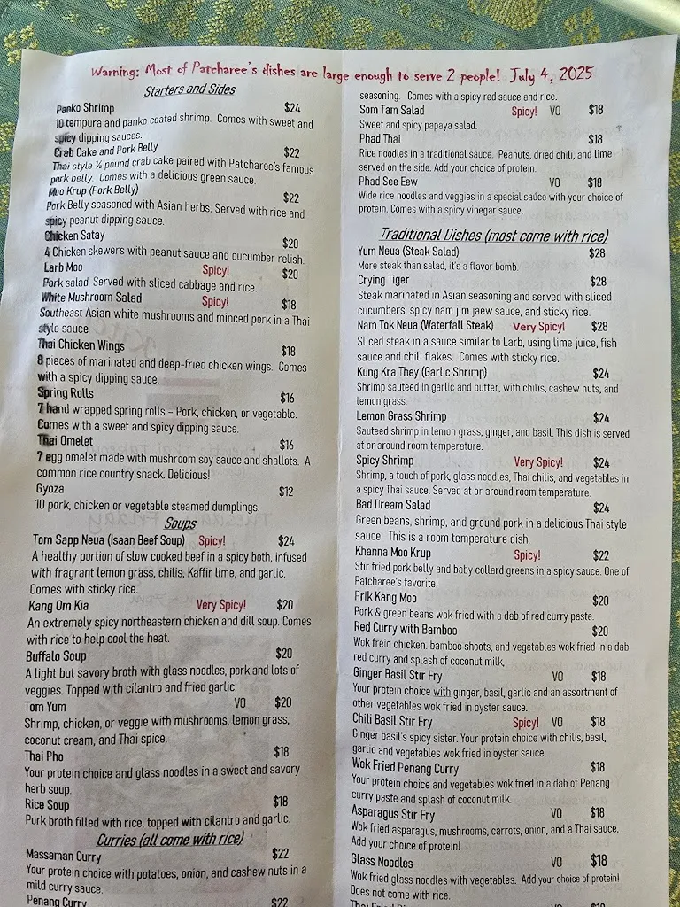 Menu_Patcharee's Kitchen_Gunnison, CO_image_old_3