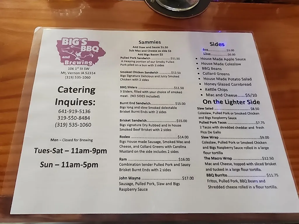Menu_Big's BBQ & Brew Pub_Mt Vernon, IA_image_old_1
