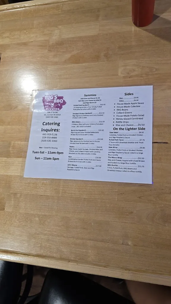 Menu_Big's BBQ & Brew Pub_Mt Vernon, IA_image_old_3