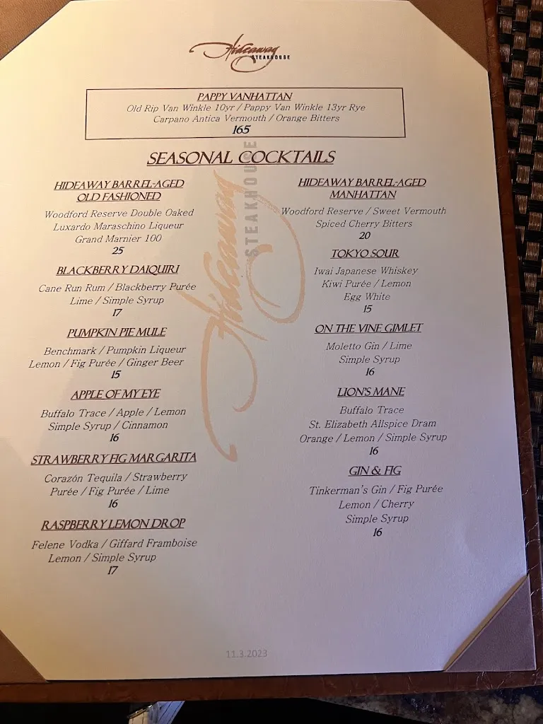 Menu_Hideaway Steakhouse_Westminster, CO_image_old_1