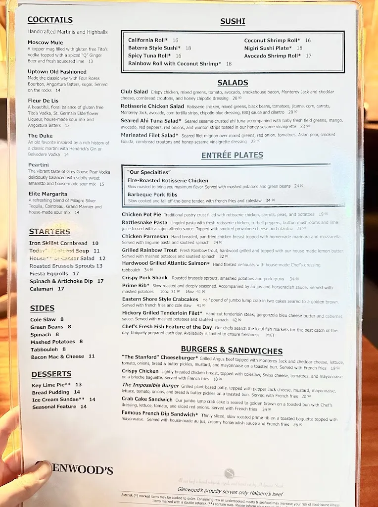 Menu_Glenwood's (Stanford Grill - Rockville)_Rockville, MD_image_old_1