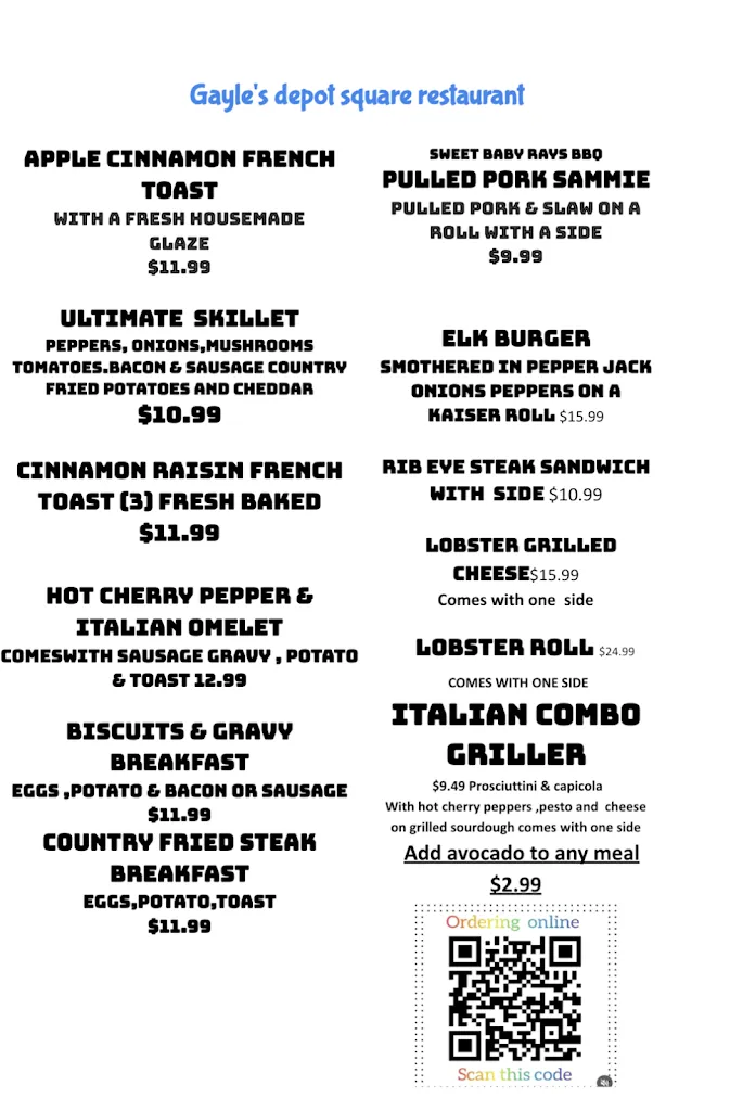 Menu_Gayle's Depot Square Farm Shoppe_Watertown, CT_image_old_1