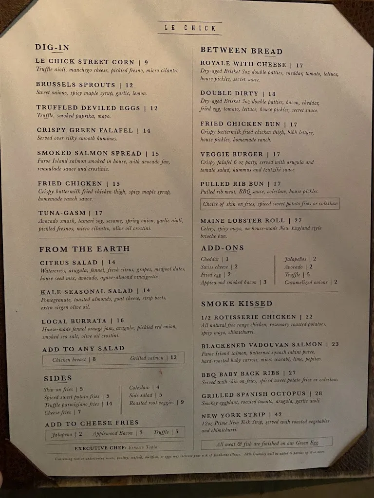 Menu_Le Chick Miami_Miami, FL_image_old_2