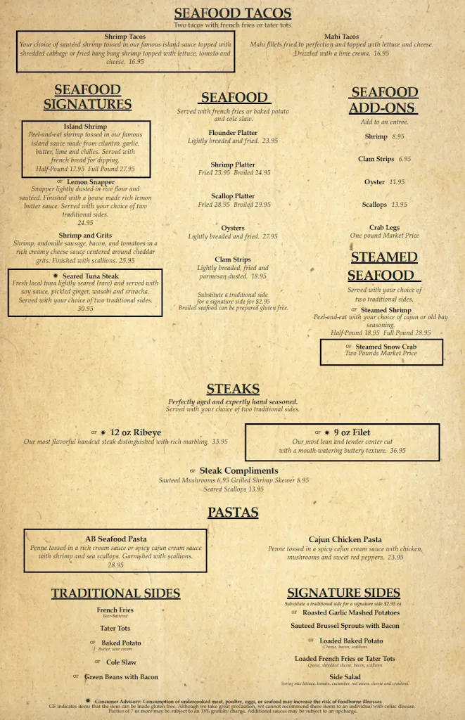 Menu_On The Rocks_Atlantic Beach, NC_image_old_1