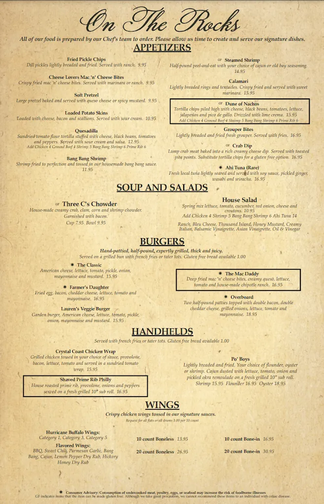 Menu_On The Rocks_Atlantic Beach, NC_image_old_2