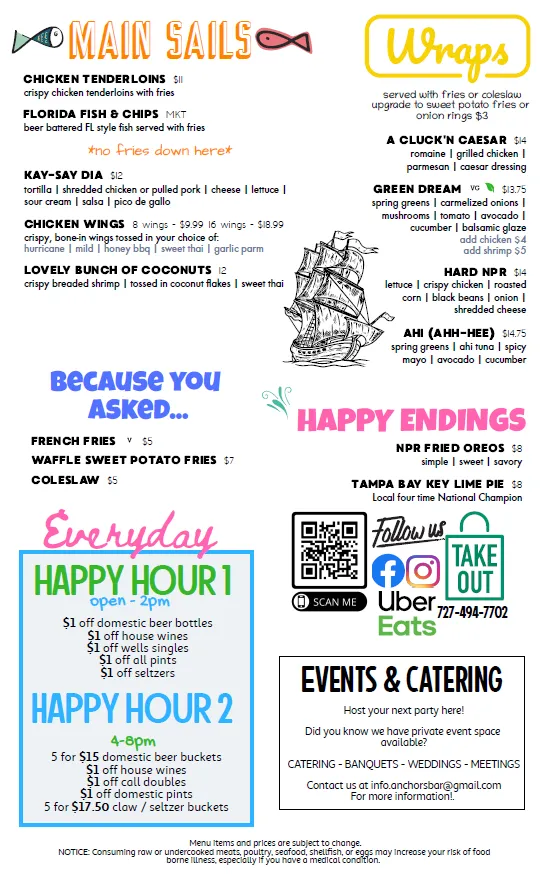 Menu_Anchor's Bar and Grille_New Port Richey, FL_image_old_2