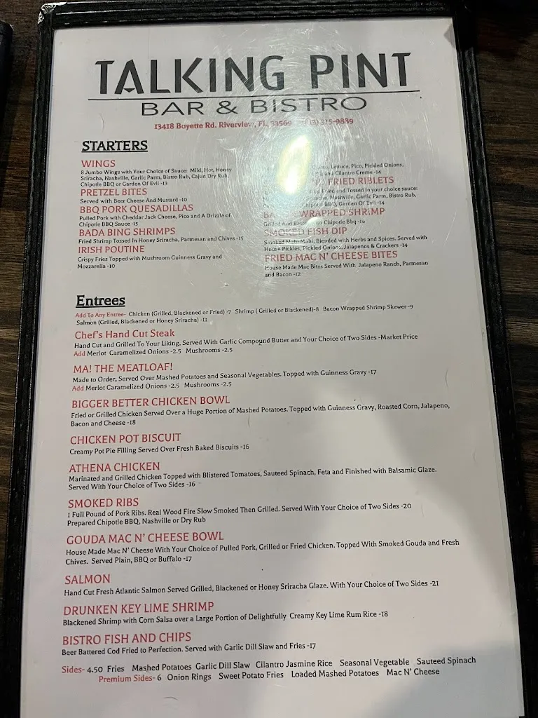 Menu_The Talking Pint Bar & Bistro_Riverview, FL_image_old_1