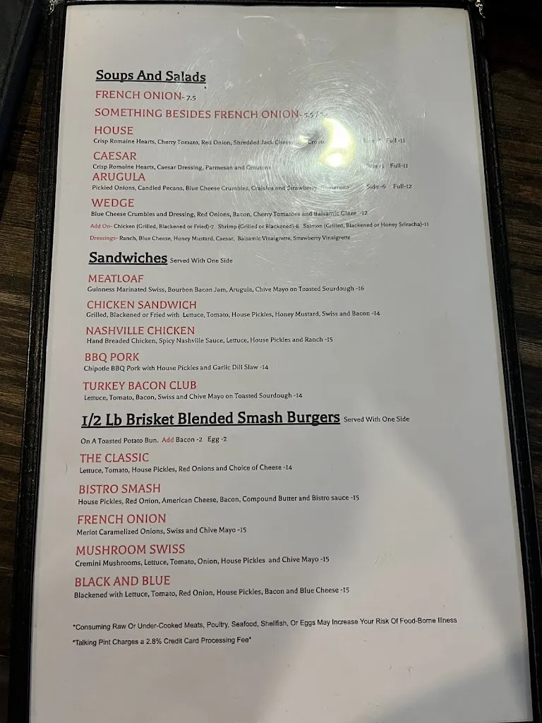 Menu_The Talking Pint Bar & Bistro_Riverview, FL_image_old_2