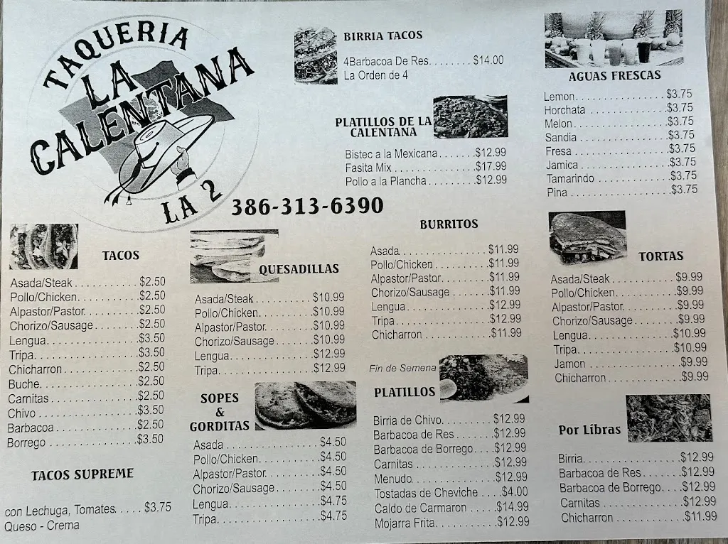 Menu_Taqueria La Calentana 2_Bunnell, FL_image_old_2