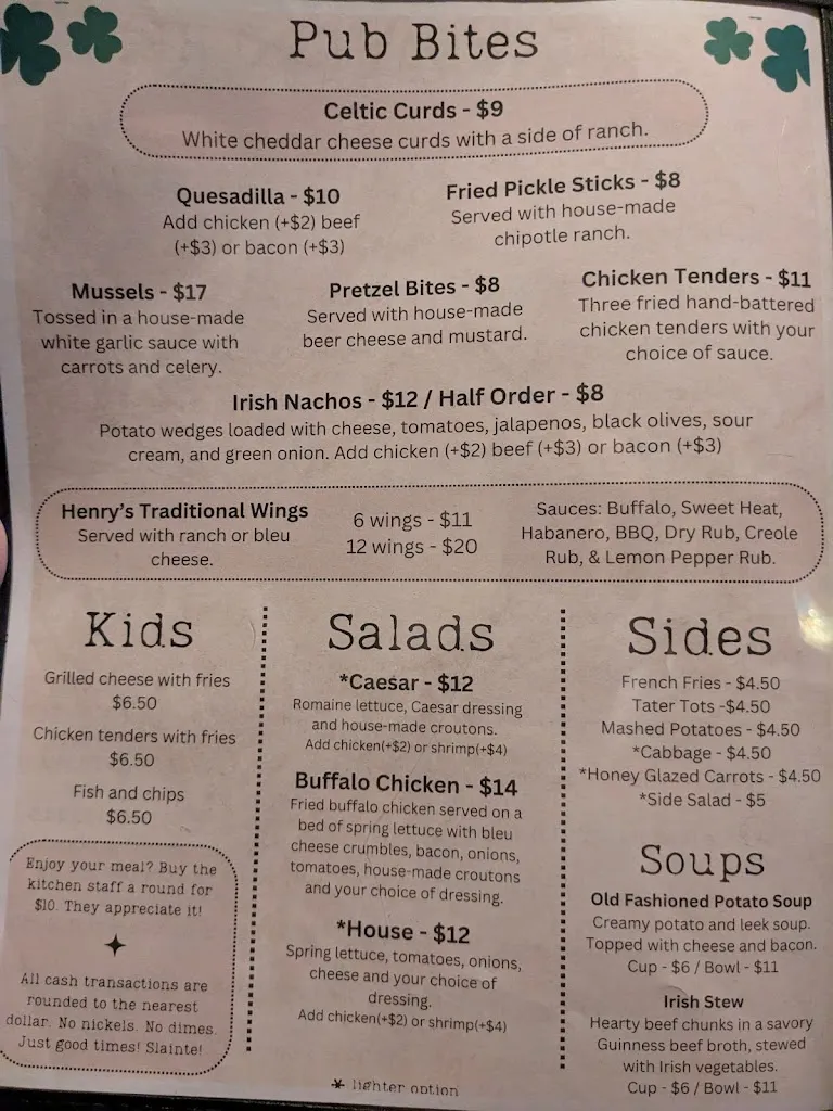 Menu_House of Henry Irish Pub and Restaurant_Panama City, FL_image_old_2