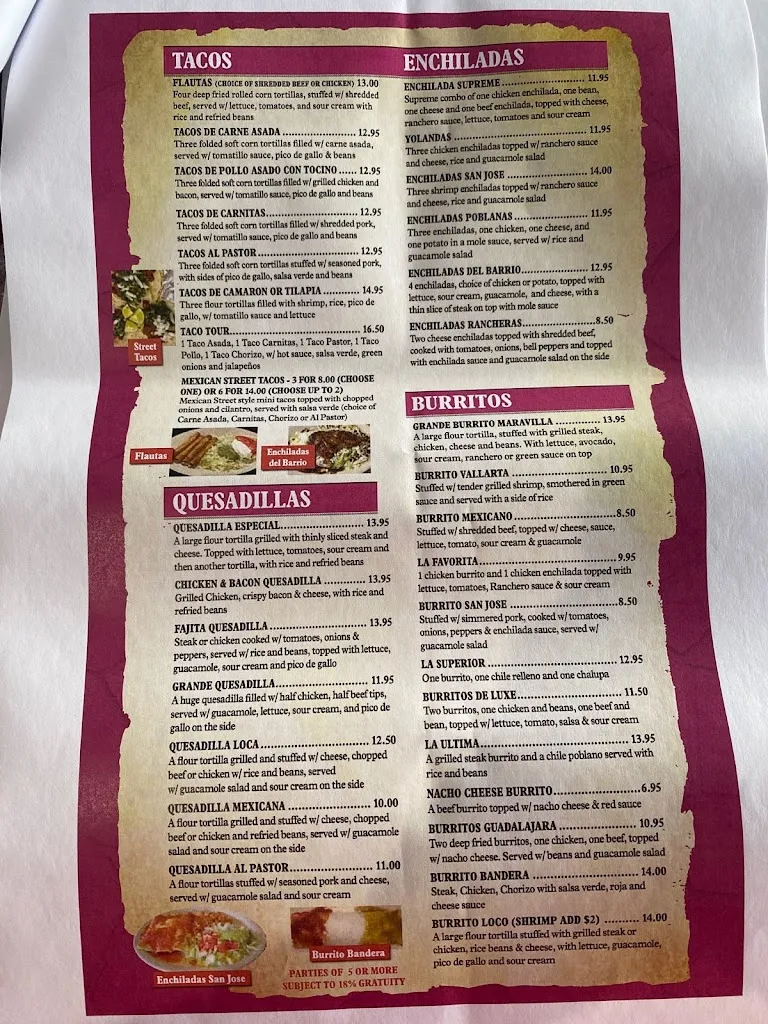Menu_San Jose Mexican Restaurant_Land O' Lakes, FL_image_old_2