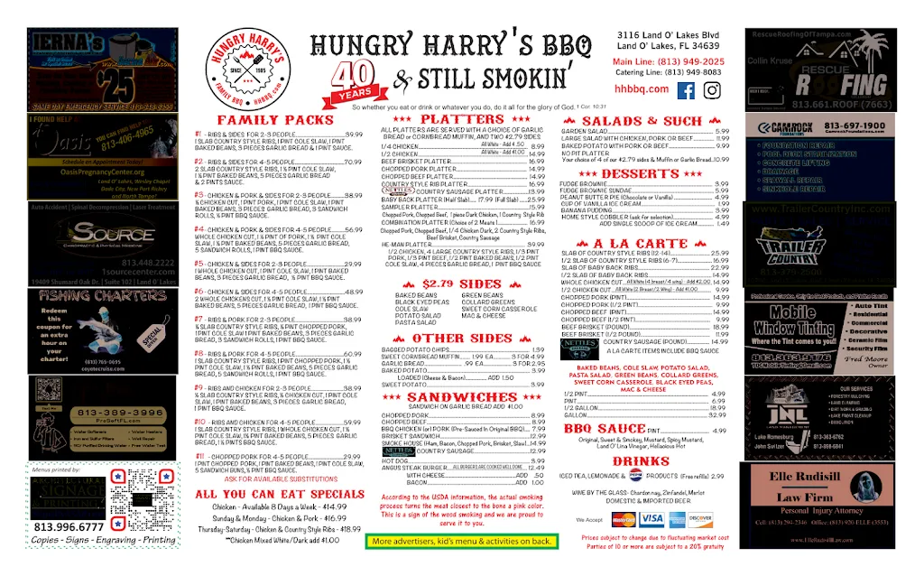 Menu_Hungry Harry's Famous Bar-B-Que_Land O' Lakes, FL_image_old_1
