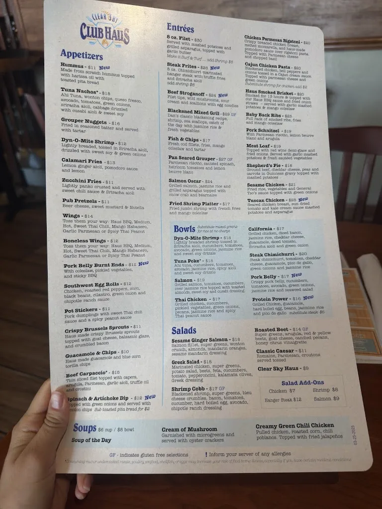 Menu_Clear Sky Club Haus_Palm Harbor, FL_image_old_1