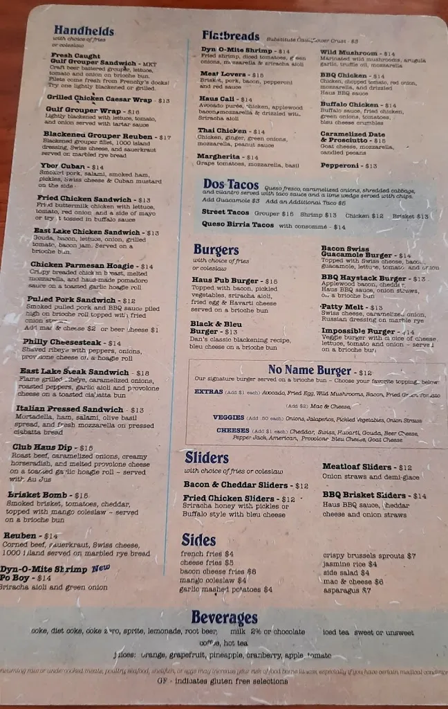 Menu_Clear Sky Club Haus_Palm Harbor, FL_image_old_2