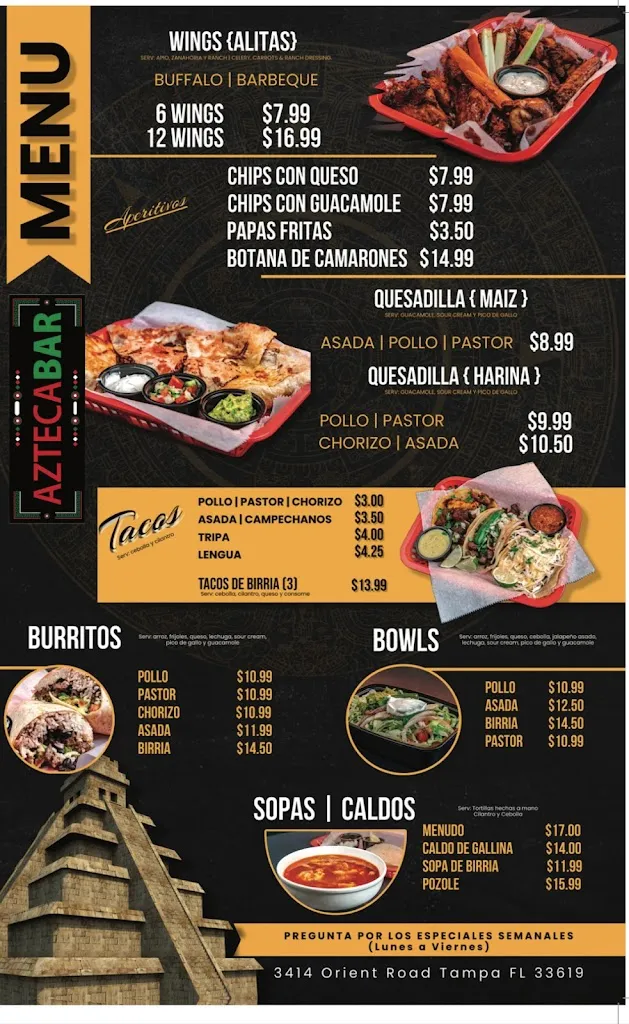 Menu_Azteca Bar_Tampa, FL_image_old_1