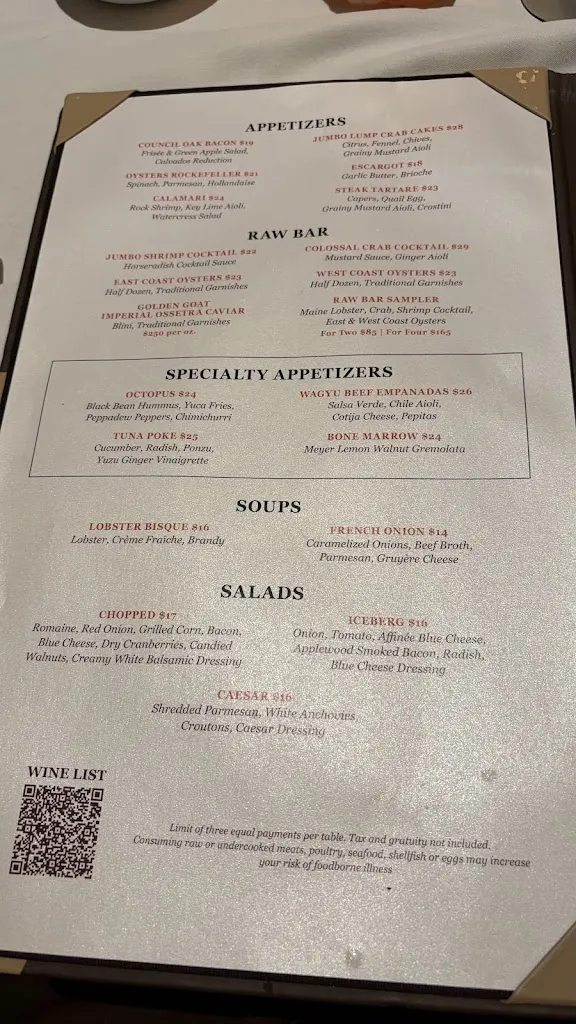 Menu_Council Oak Steaks & Seafood (in Seminole Hard Rock Tampa)_Tampa, FL_image_old_2